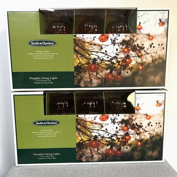 *RARE* Pumpkin String Lights Set/2 HALLOWEEN Indoor/Outdoor Fall SMITH & HAWKEN - Picture 1 of 7